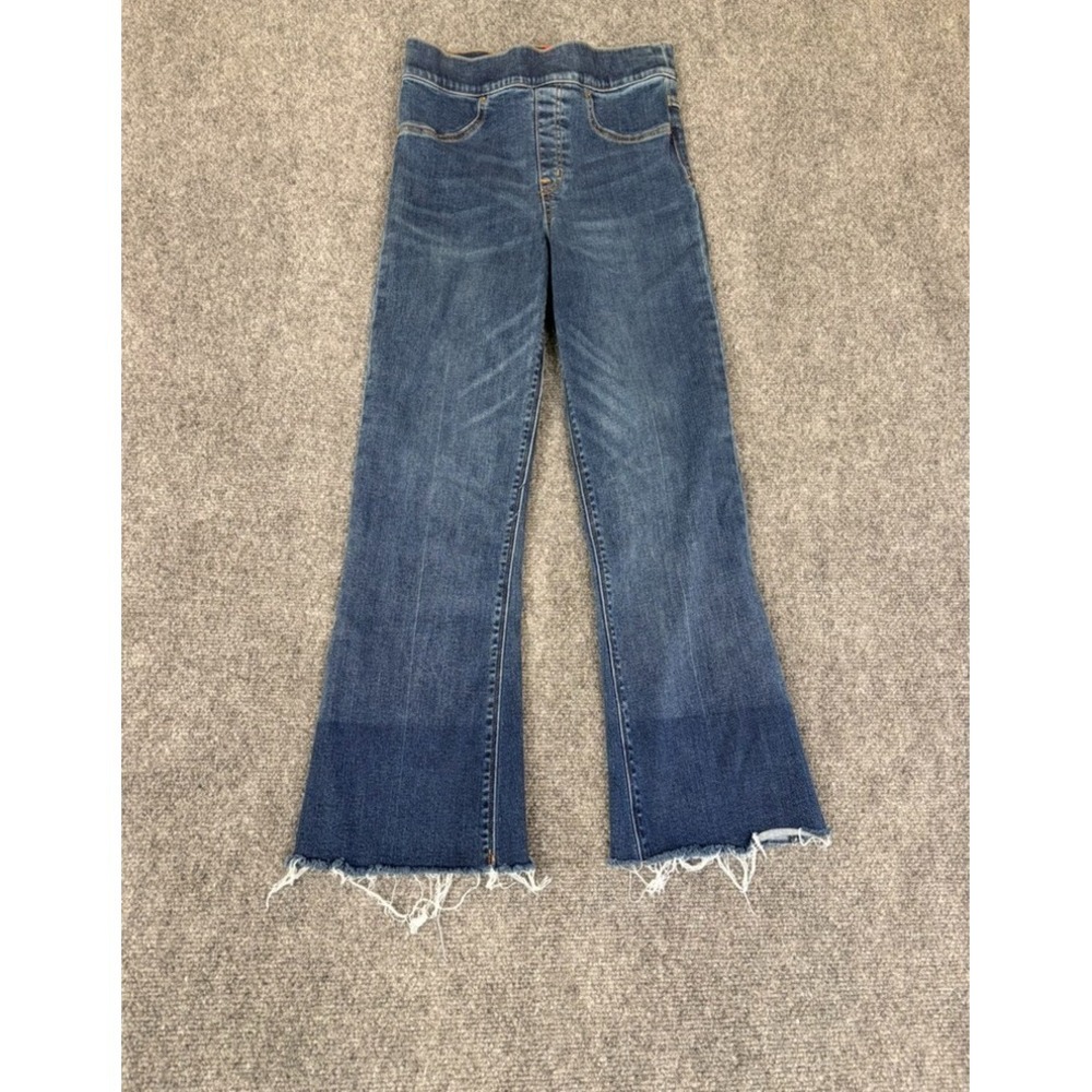 Spanx Flare Leg‎ Distressed Cropped Raw Hem Womens Pull On Blue Jeans Size SP